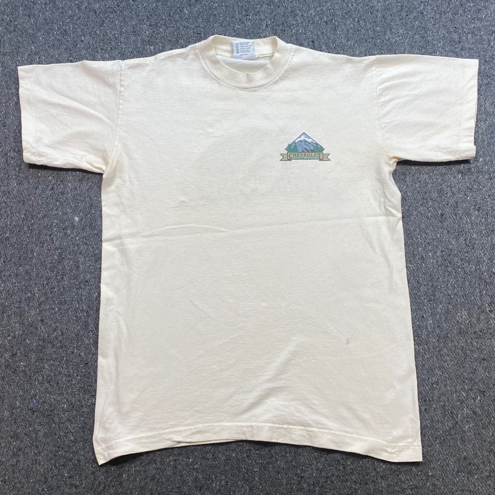 JAM Chevrolet Outdoor TShirt Sz M Mens Cream Gorpcore Mountain Graphic USA Made